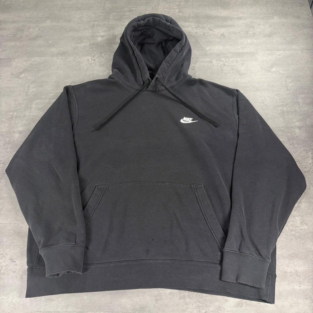 Nike Hoodie Mens XL Black Pullover Sportswear Club Fleece Boxy Crop Fit Classic